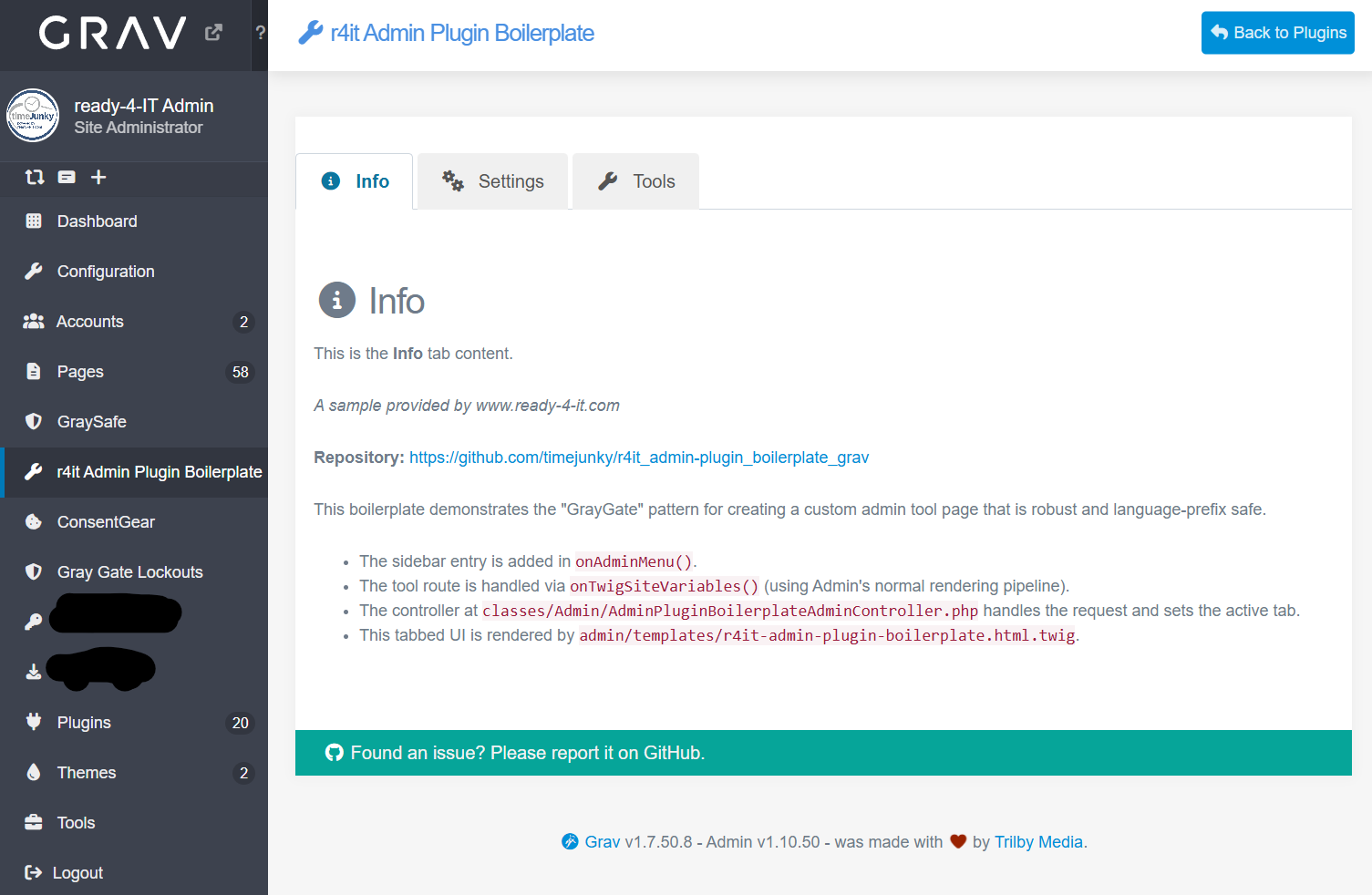 Grav Admin Plugin Boilerplate screenshot