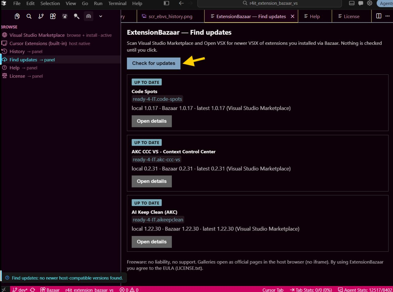 Find updates panel after checking galleries